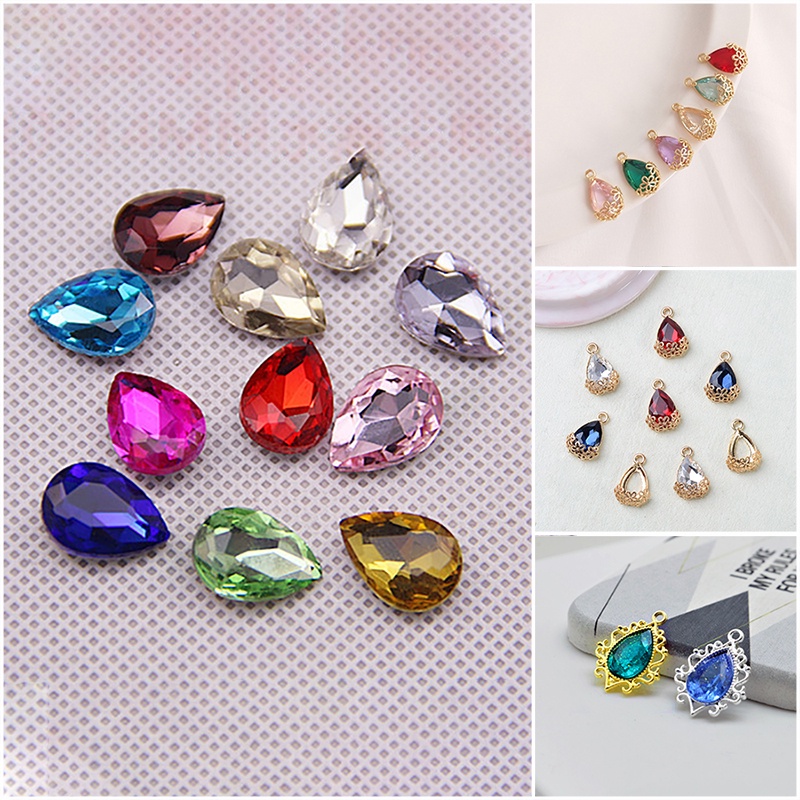 1 hạt pha lê nhựa 10*14mm nguyên liệu làm trâm làm trang sức cổ trang cosplay cổ phục