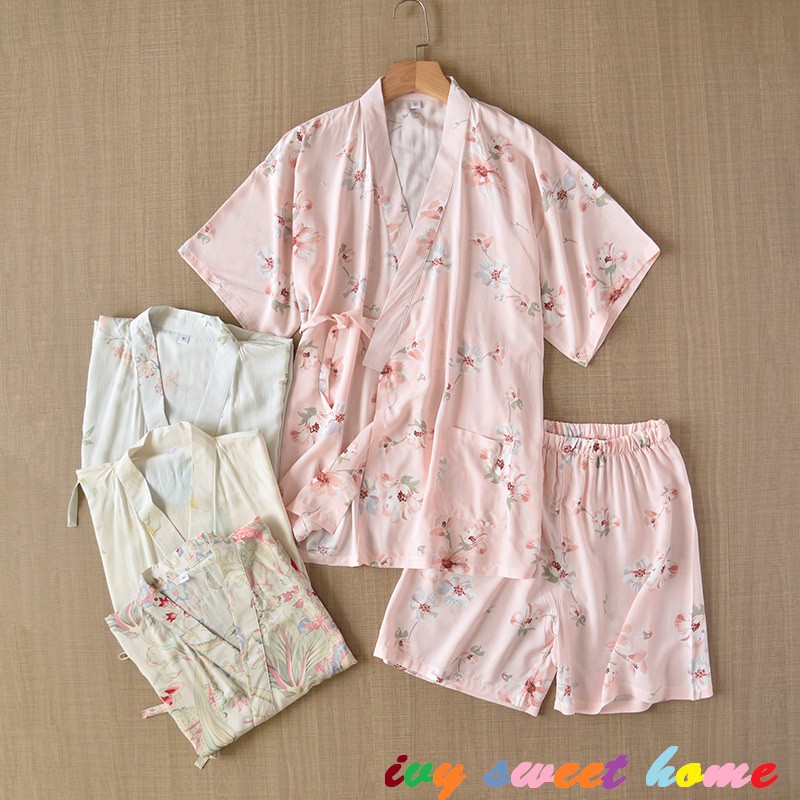 Bộ Ngủ Đùi Kimono Nhật 99% Viscose Mát Nhẹ  Ivysweethome 257