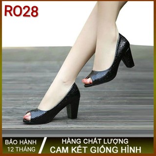Giày cao gót nữ đẹp đế vuông 7p hàng hiệu rosata màu đen ro28