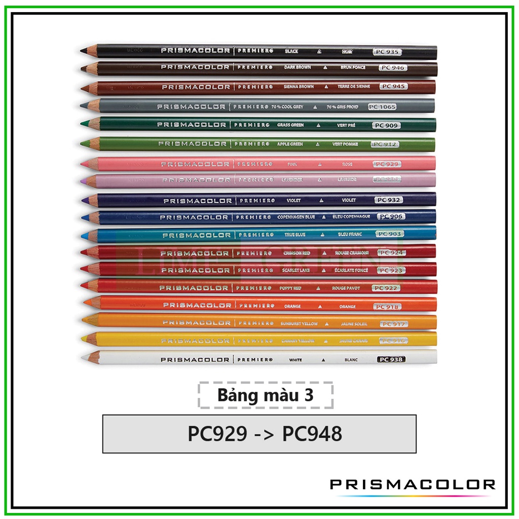 [BẢNG 3 MÀU LẺ PC929 --> PC948] Bút chì màu lõi mềm hạng họa sỹ Prismacolor Premier Soft Core