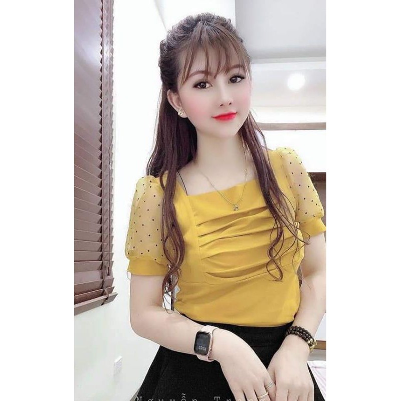 Áo cổ vuông tay bồng