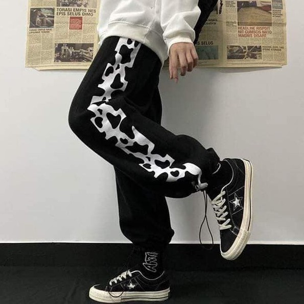 [Kèm hình thật] Quần sọc bò sữa ống dây rút unisex cryaotic10