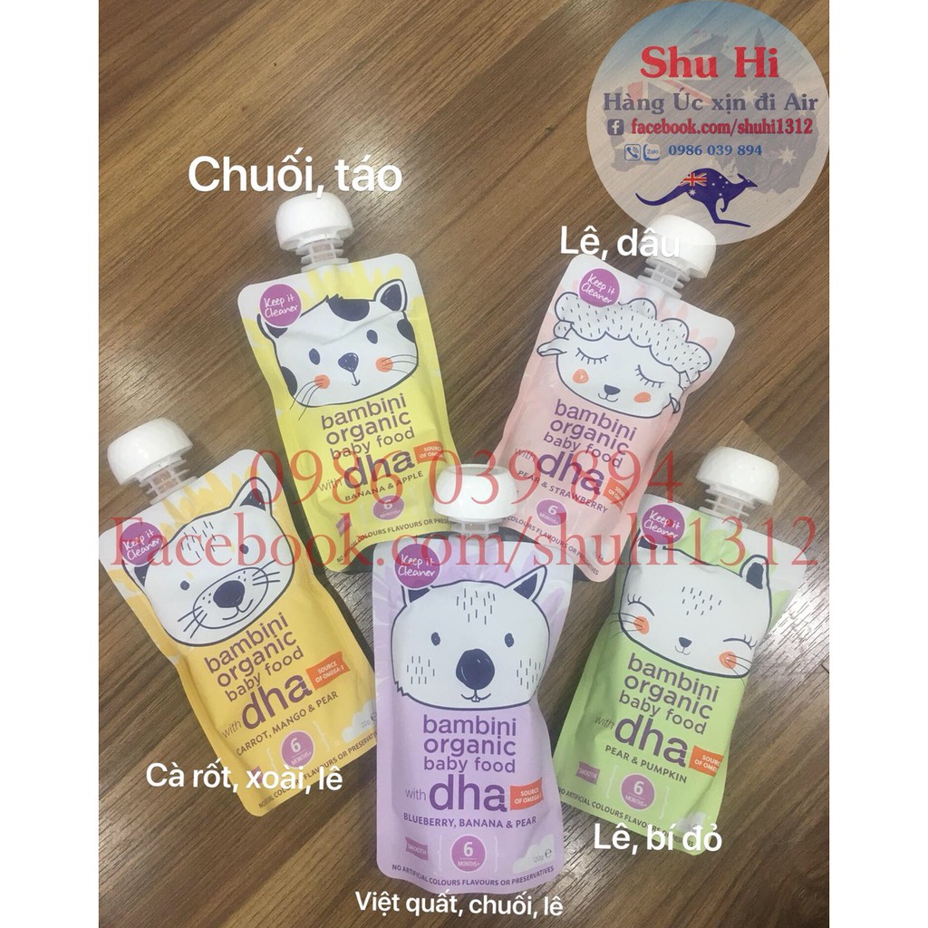 Hoa quả nghiền hữu cơ Bambini Organic - Úc - Bố sung DHA (omega3)