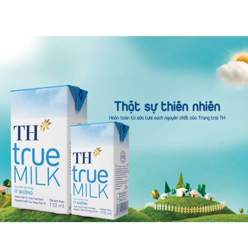 Thùng 24 hộp sữa tươi tiệt trùng ít đường TH true MILK 110ml