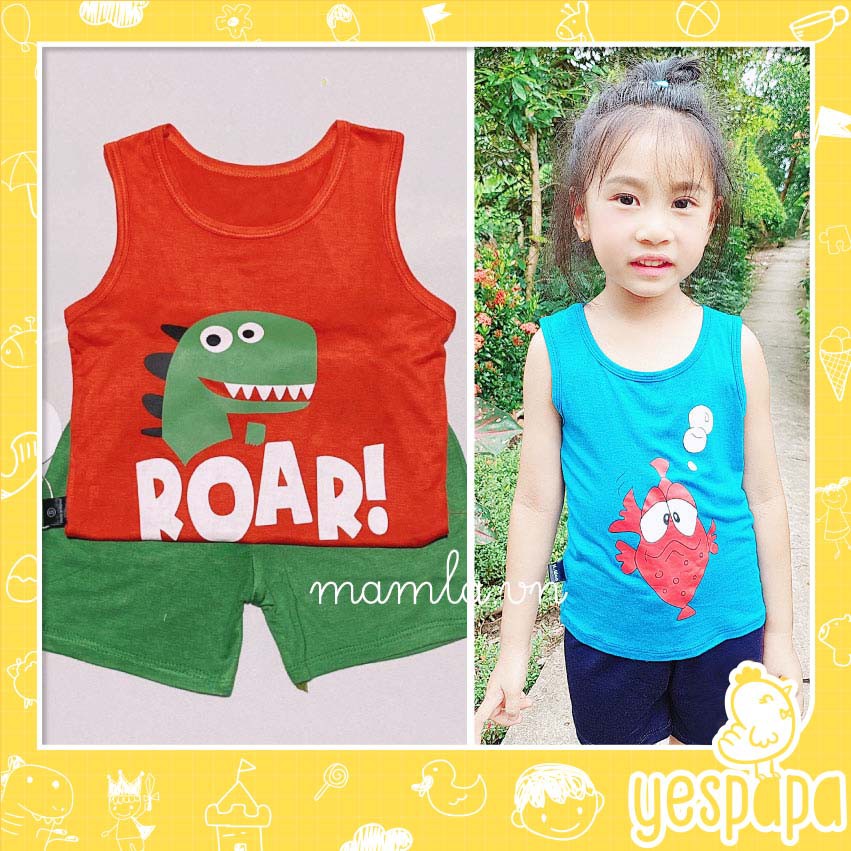 Quần áo trẻ em Đồ bộ Bé trai Bé gái ba lỗ thun lạnh siêu mát hình thú YESPAPA KW100