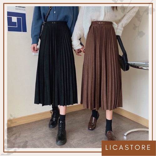 Chân váy công sở xếp ly dài cúc bấm lên dáng cực xinh LICA - CV02