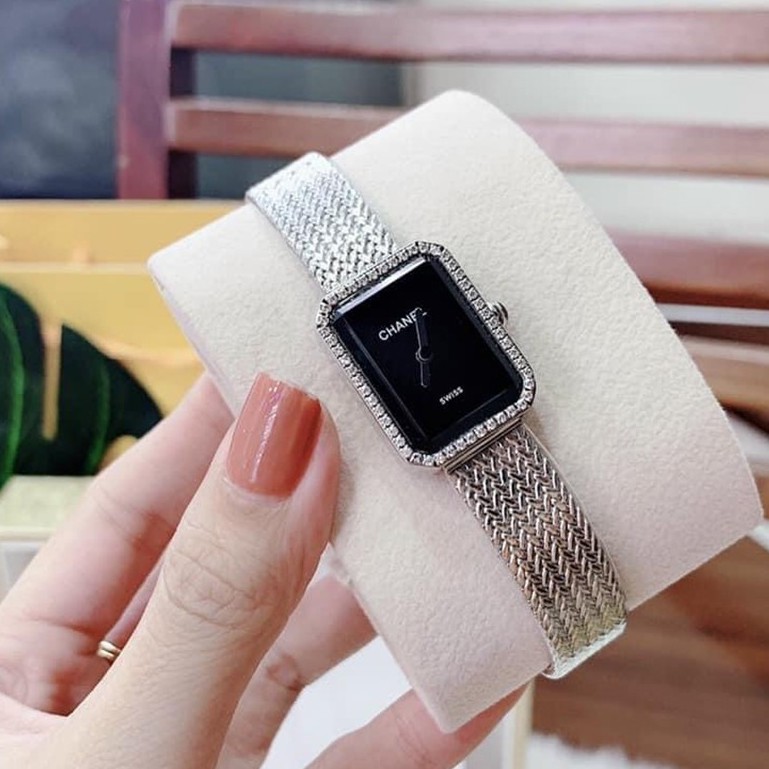 Đồng hồ nữ Chanel mặt vuông viền diman dây kim loại cao cấp - Bảo hành 12 tháng