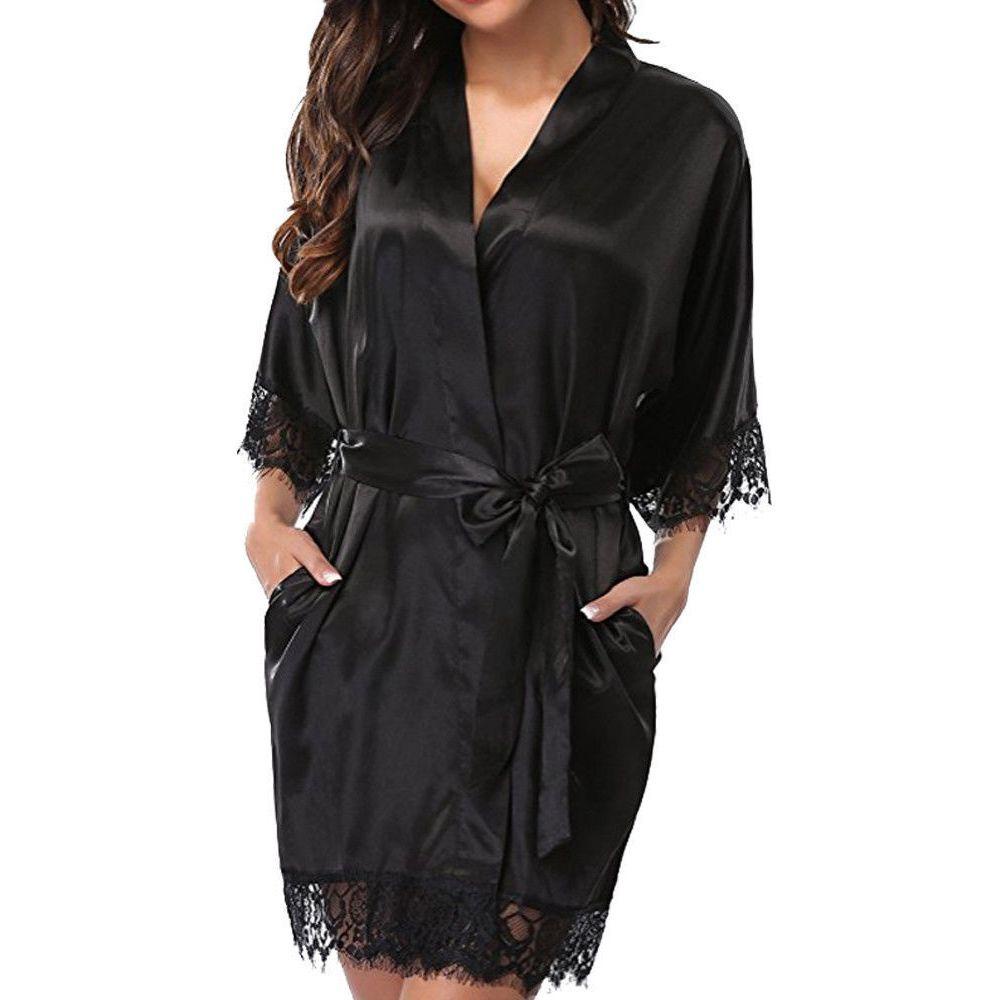 Áo Choàng Ngủ Tay Dài Plus Size Phối Ren Kimono Quyến Rũ Cho Nữ