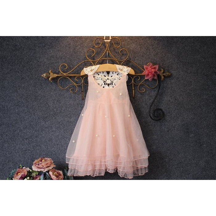 ღ♛ღBaby Girls Princess Party Dress Pearl Lace Flower Casual Dress Sundress 2-8Y