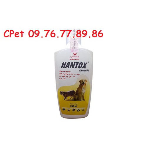 Sữa tắm trị ve rận bọ chét trên chó mèo - Hantox Shampoo Vàng 200ml