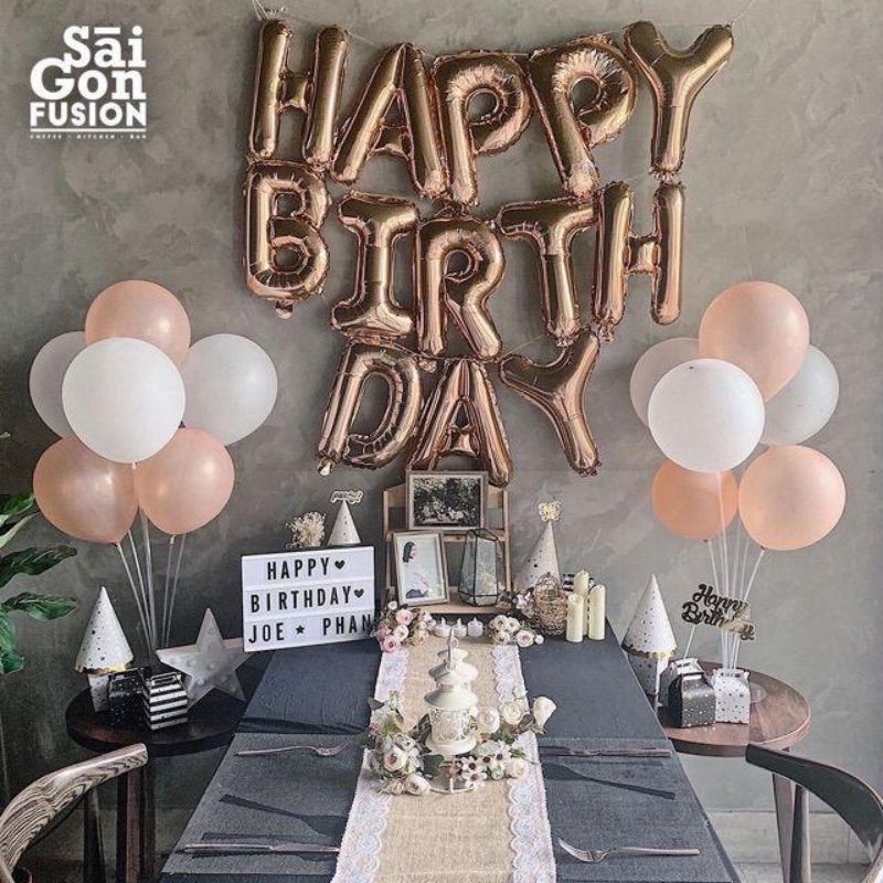 Combo bộ chữ Happy Birthday + 20 bóng tròn nhũ trang trí sinh nhật.