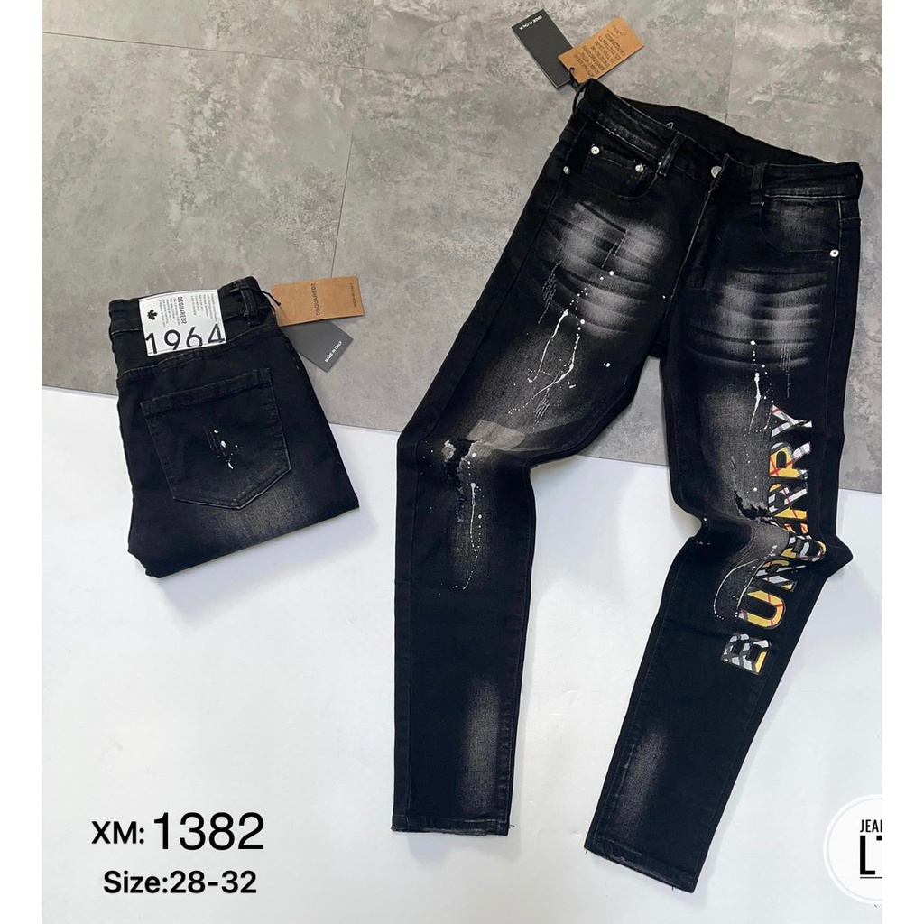 Quần jean nam đen rách cao cấp DSQ chất bò vải dày đẹp co giãn AHFASHION