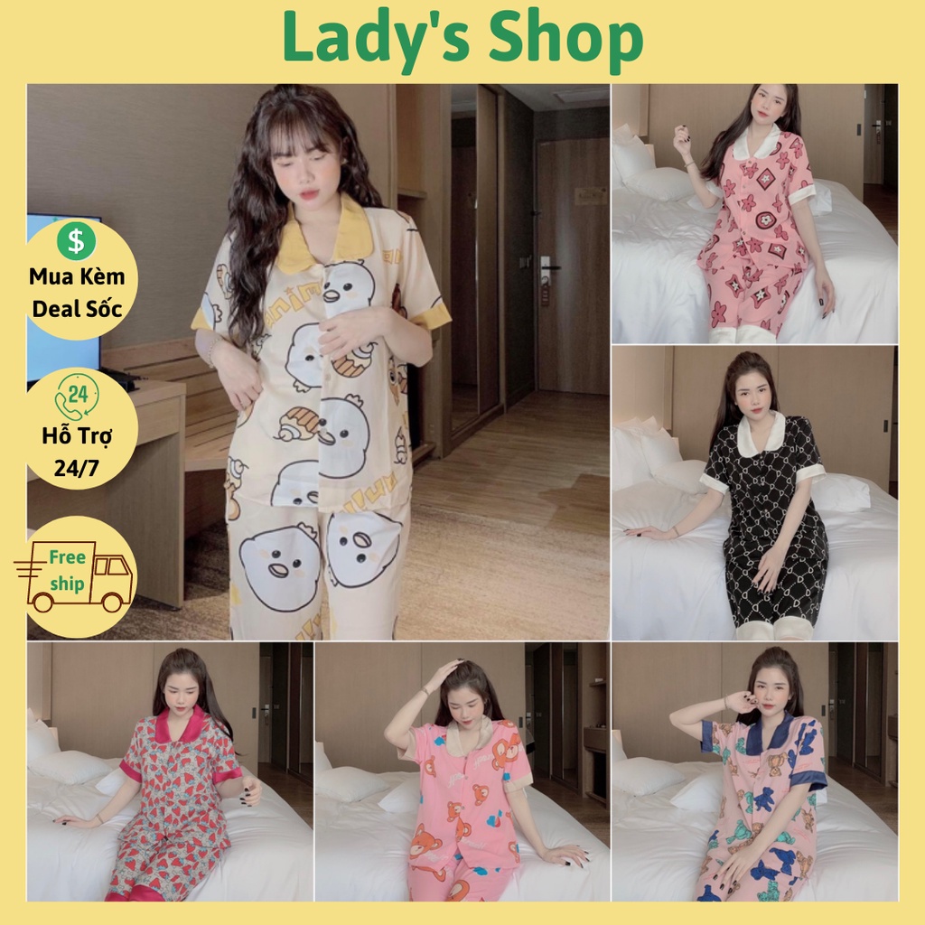 Đồ Bộ Lụa Pijama Quần Lửng Họa Tiết Mới