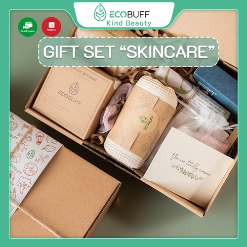 Quà tặng sinh nhật GIft set tặng bạn gái "Skincare" với bông tẩy trang, mút rửa mặt, bánh tẩy trang, rửa mặt | Ecobuff | BigBuy360 - bigbuy360.vn