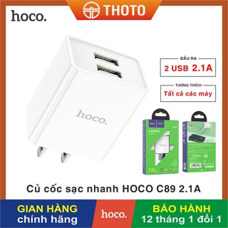 [Thoto Store] Cốc sạc HOCO C89 - Củ sạc nhanh 2 cổng USB tối đa 2.1A dùng được cho mọi điện thoại - Hàng chính hãng