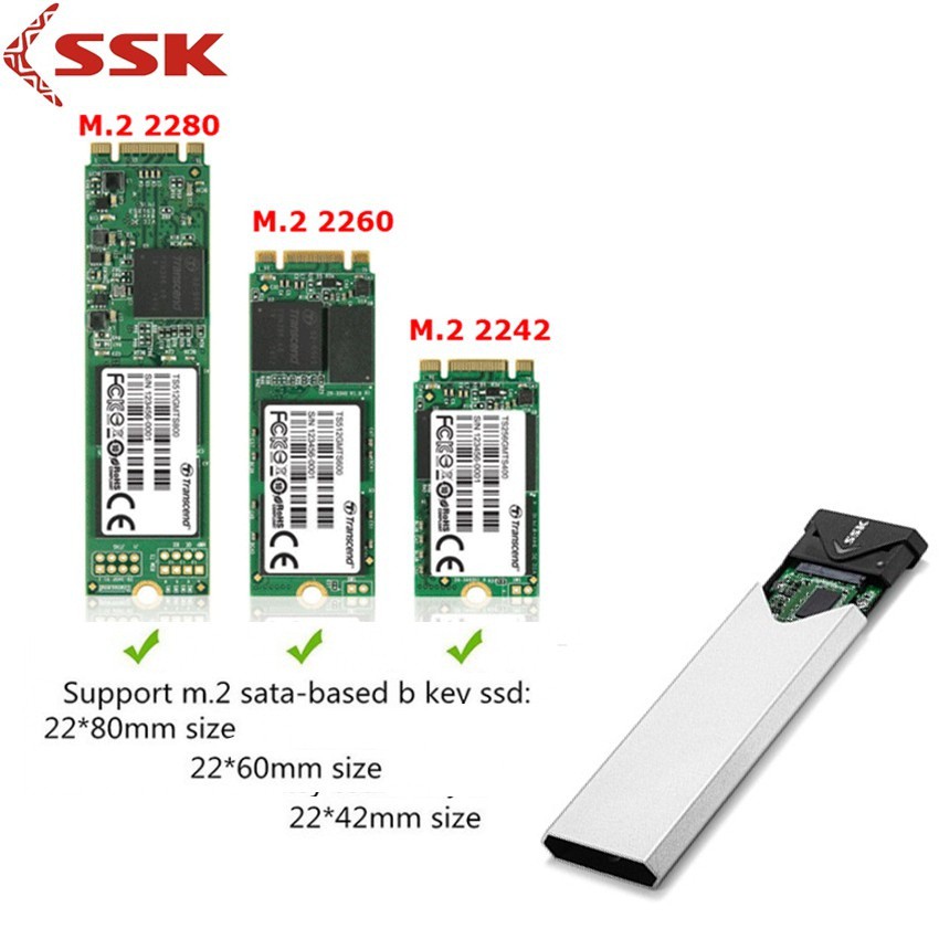 Hộp đựng ổ cứng M2 SSD sata/NGFF SSK C320 Bộ chuyển ổ cứng M2 Sata NGFF thành ổ cứng ngoài kết nối cổng USB type C 3.0