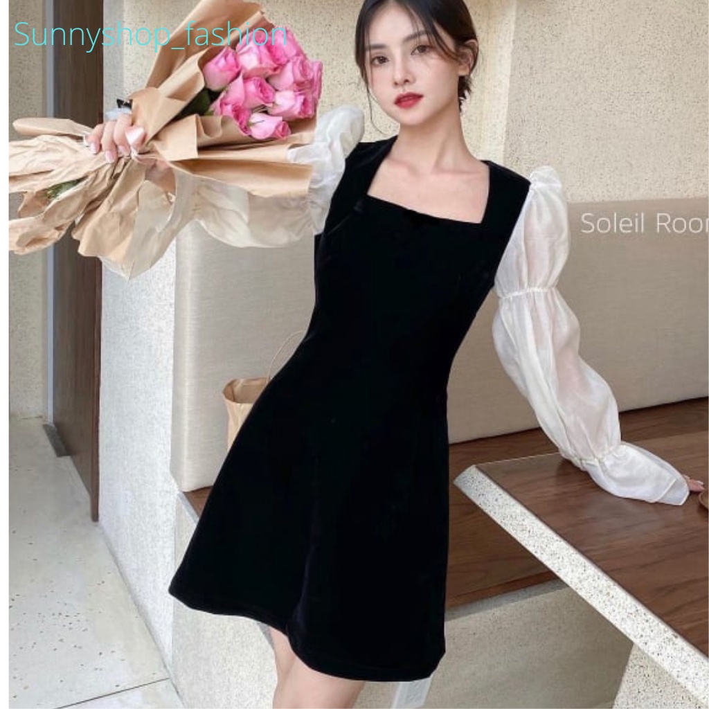 váy nhung đen tay lụa siêu hottt | BigBuy360 - bigbuy360.vn