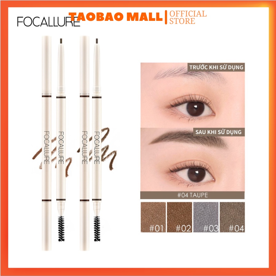 Chì kẻ lông mày FOCALLURE chống nước bền màu thiết kế đầu tròn và tam giác hỗ trợ trang điểm tiện dụng và dễ dàng 0.1g