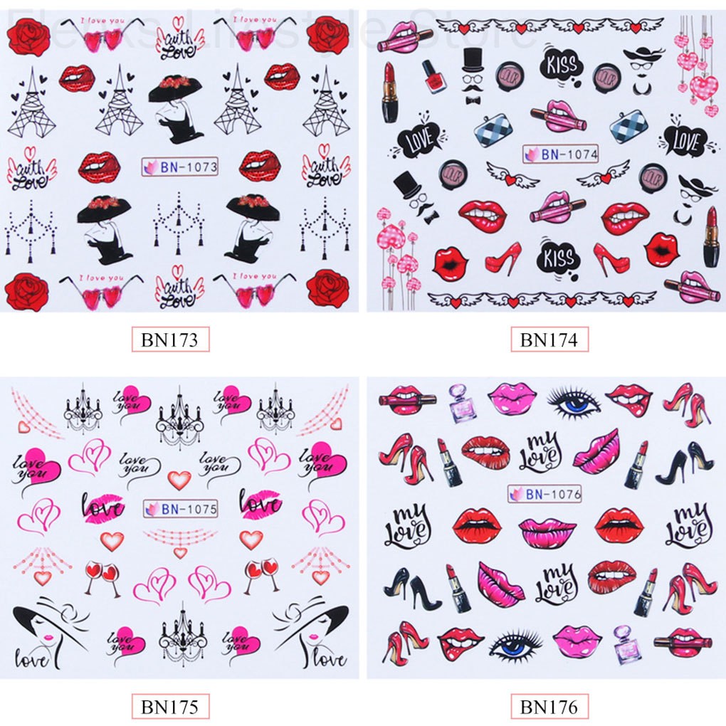 [Hàng mới về] Set 12 tờ nhãn dán trang trí móng tay thời trang cho nữ