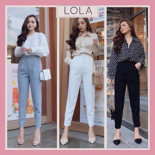 Quần tây nữ lưng cao LOLA Fasihon 𝐒𝐭𝐲𝐥𝐞 𝐇à𝐧 𝐐𝐮ố𝐜 cúc bọc vải - Màu đen, trắng, xanh ghi