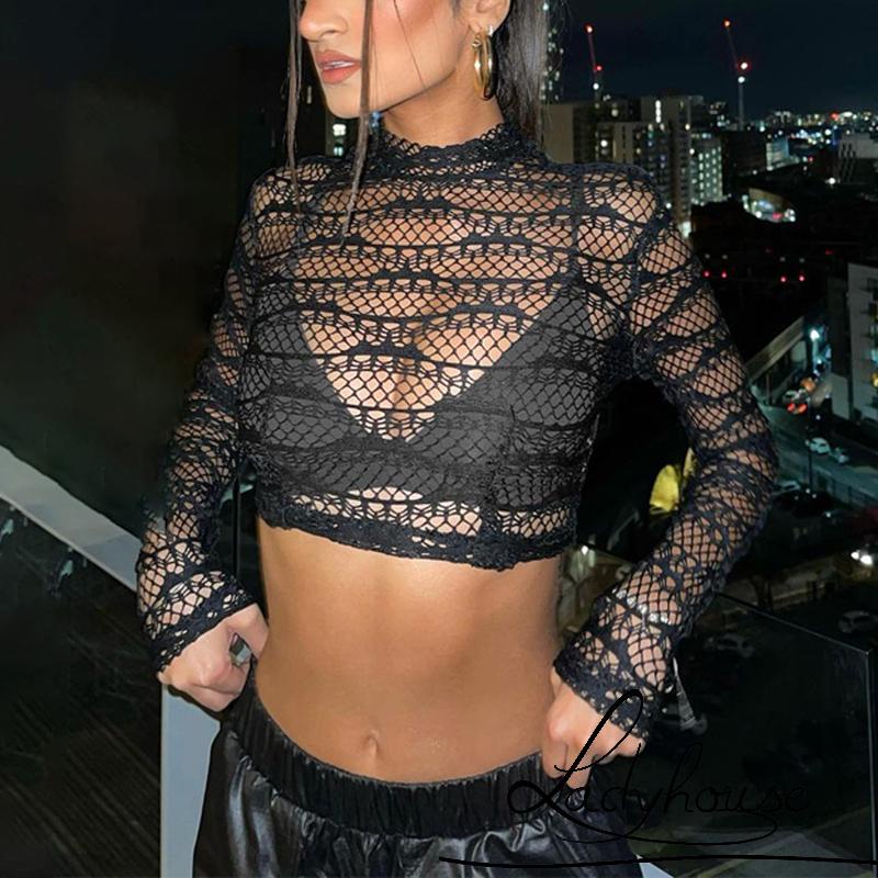 Áo thun lửng tay dài cổ lọ có khóa kéo hở lưng thời trang quyến rũ cho nữ