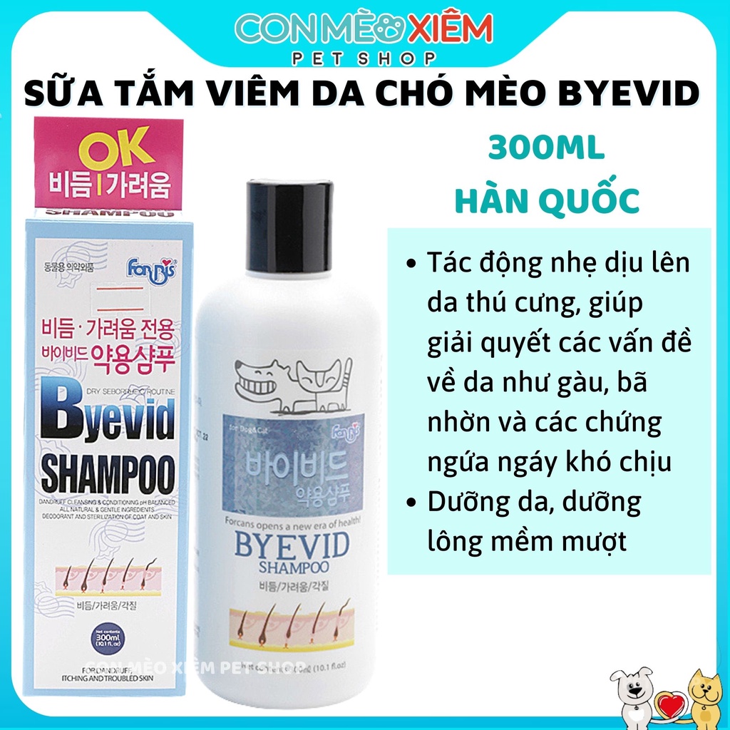 Sữa tắm cho chó mèo Forcans byevid 300ml, viêm da nấm ghẻ chăm sóc lông Con Mèo Xiêm