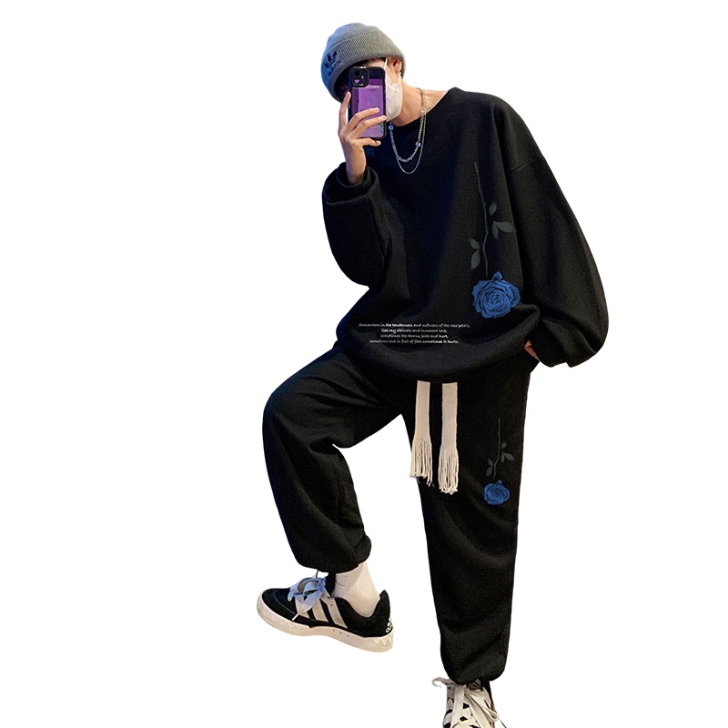 Ifnicefuture Mới Set Áo hoodie Cổ Tròn Dài Tay Và Quần Dài Dáng Rộng In Hoa Thời Trang Thường Ngày Cho Nam