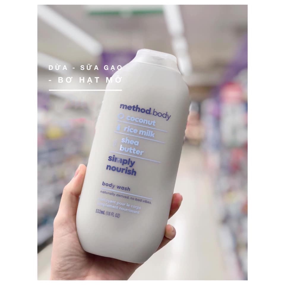 Sữa Tắm Hữu Cơ Tự Nhiên Method Body Simply Nourish Body Wash 532ml #Mùi Ngọt Ngào Từ Dừa, Sữa gạo, Bơ đậu mỡ