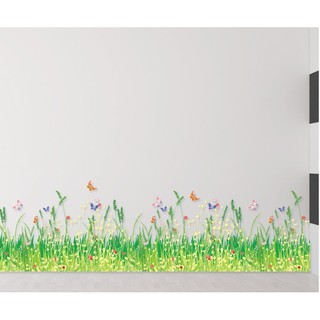  Decal trang trí chân tường - Hoa cỏ bông lau sắc màu-K6 