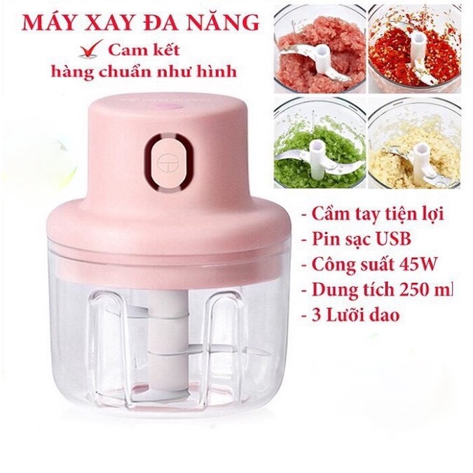 Máy Xay Mini Cầm Tay 250 ml - Sạc Điện, Có Cổng Sạc Usb - Xay Tỏi, Ớt, Hành - GDNC0380