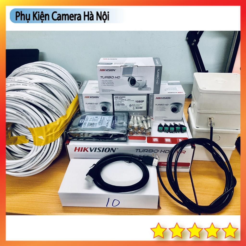 Trọn  Bộ Camera 4 Mắt Hikvision 2Mp Full HD 1080P (FULL PHỤ KIỆN LẮP ĐẶT), Ổ Cứng tùy chọn