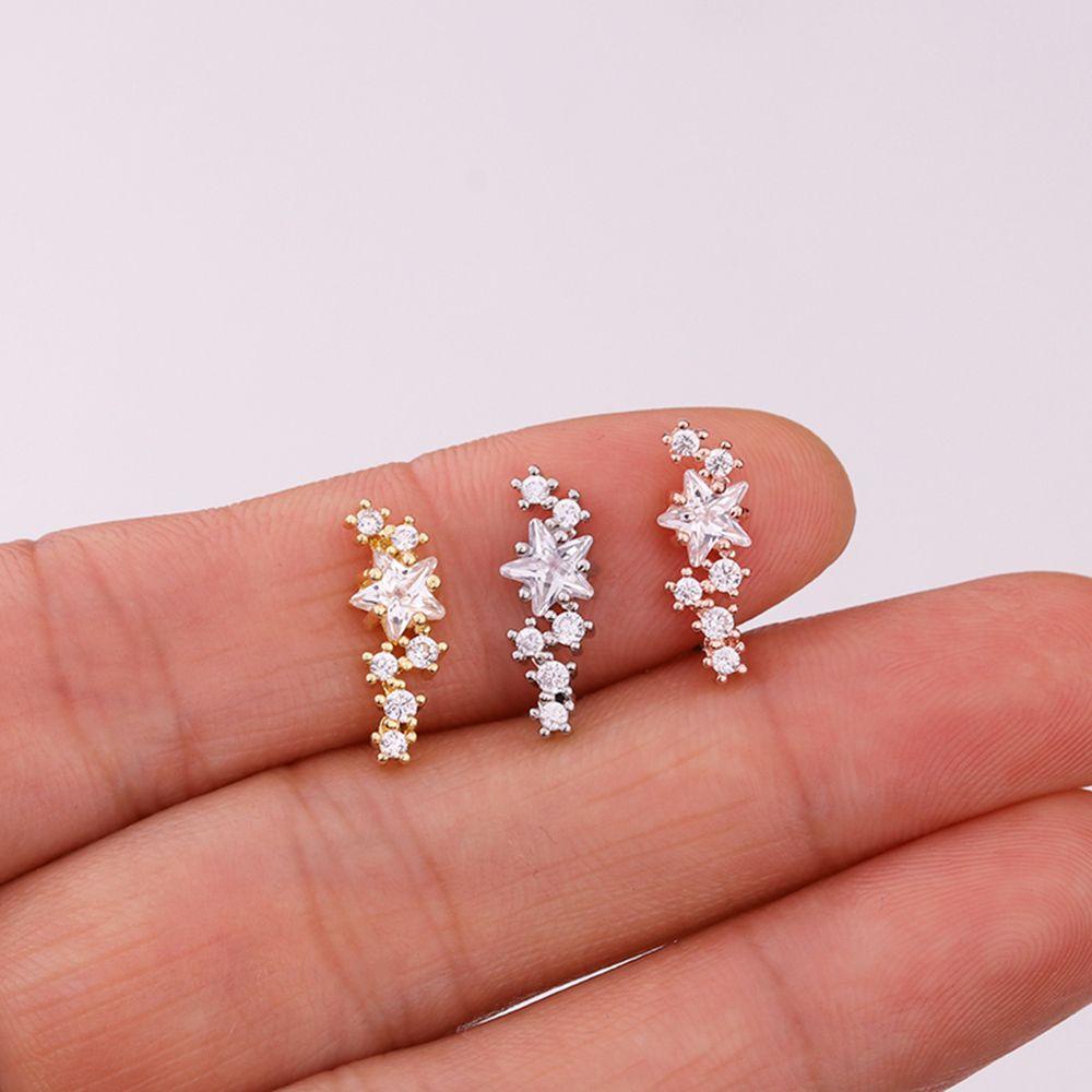 1 Khuyên Tai Dạng Hạt Cong Hình Ngôi Sao Có Ốc Vít Lưng
