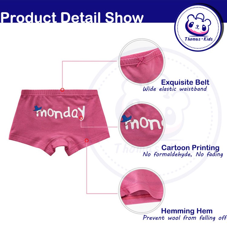 Bộ 5 Quần Lót Boxer Cotton In Chữ Thoải Mái Cho Bé Gái Từ 3-12 Tuổi