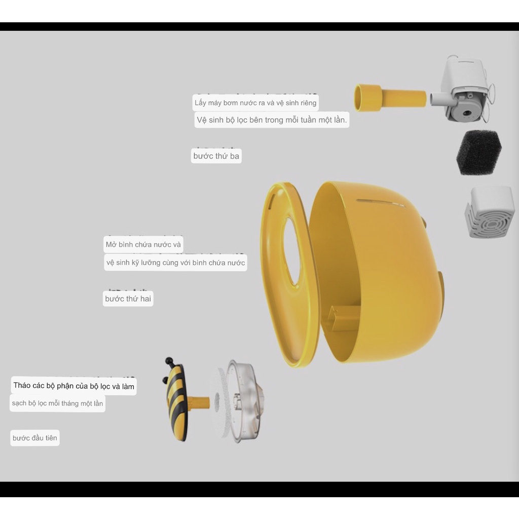 [Ảnh thật] Bình lọc và phun nước tự động cho cho mèo hình Ong vàng