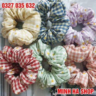 Dây Cột Tóc Vải Scrunchies Kẻ Caro Hoa Cúc, Đồ Buộc Tóc Scunchies Phụ Kiện Tóc