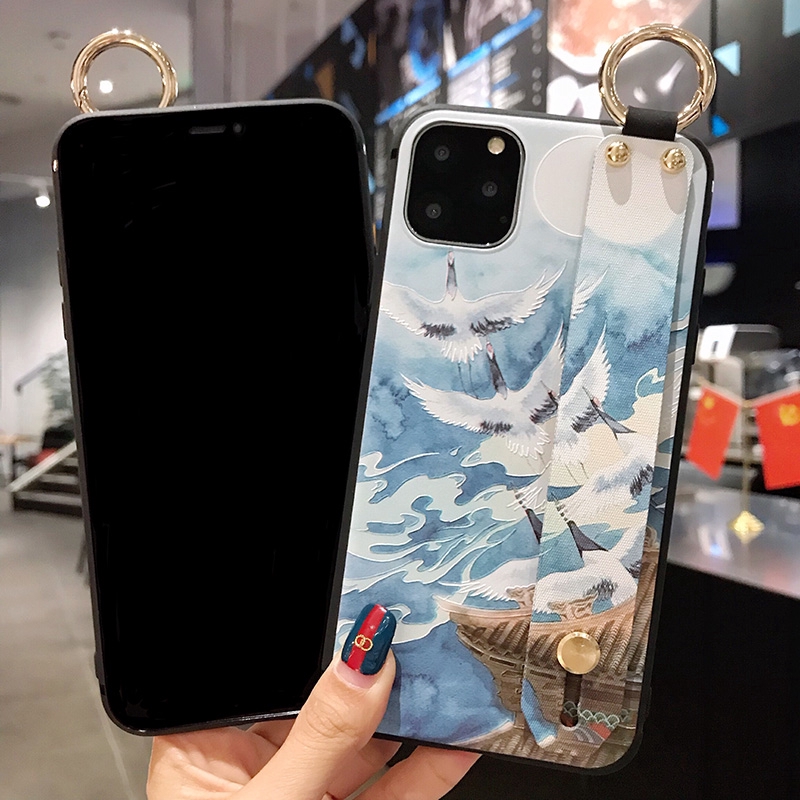 Ốp iPhone 11 Pro XS Max X XR 6 6S 7 8 Plus Soft Wristband Case Motif Flying Crane dan Moutain