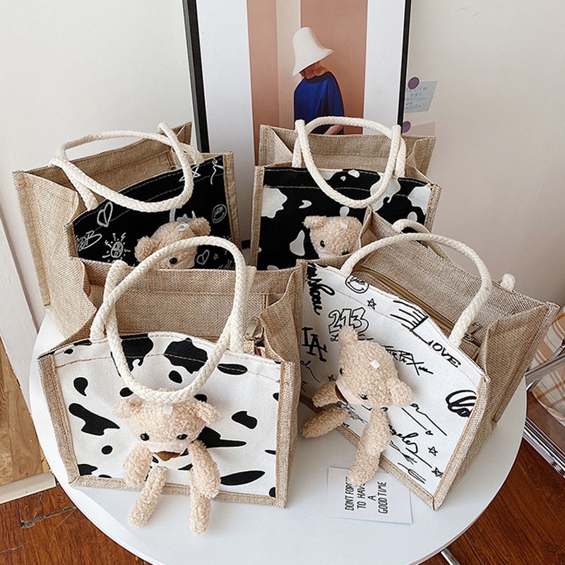 Túi vải đựng hộp cơm trưa họa tiết graffiti dễ thương phong cách Nhật bản