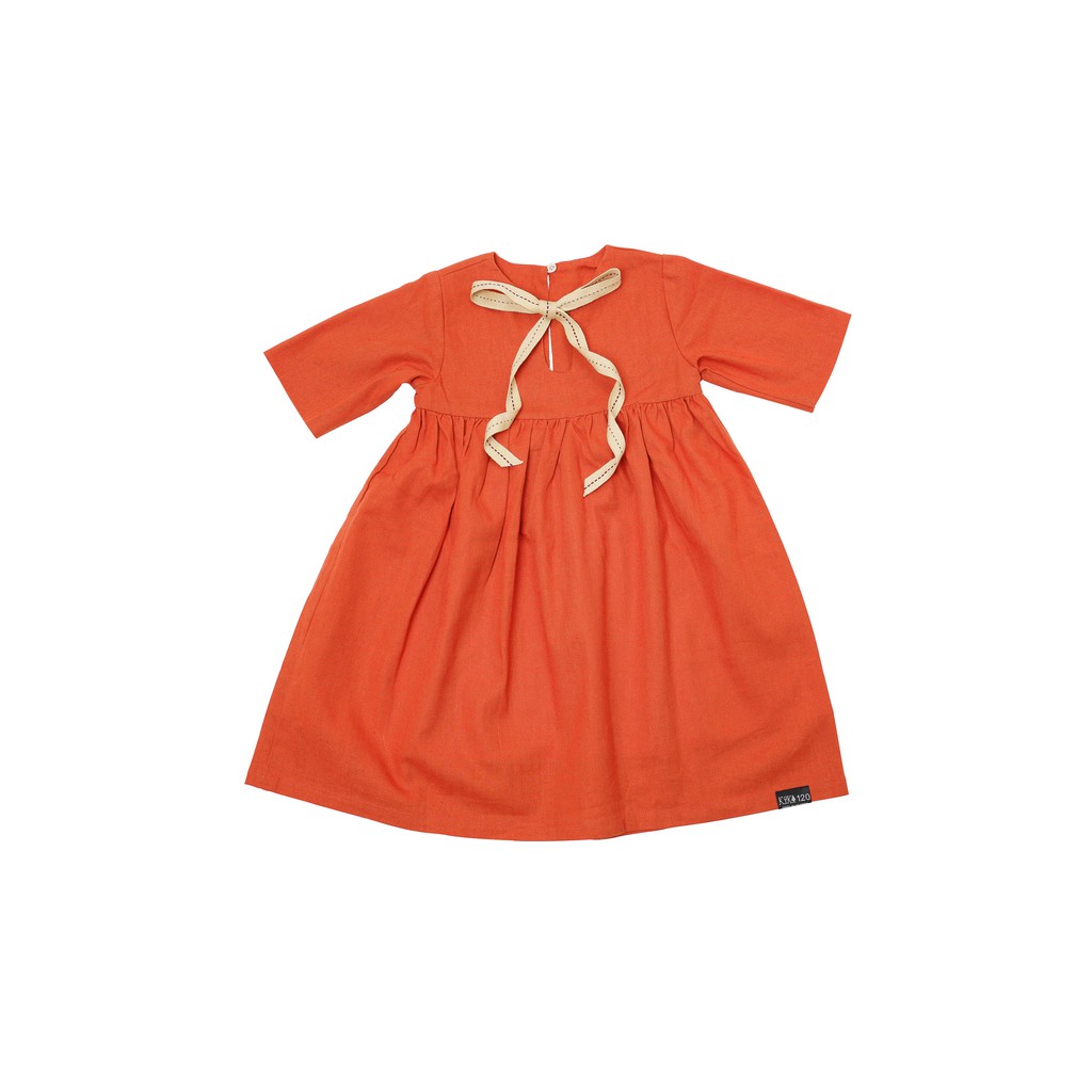 [KIKA] Váy Đầm Cho Bé Gái Linen màu cam dây nơ. Từ 8kg - 34kg - K026