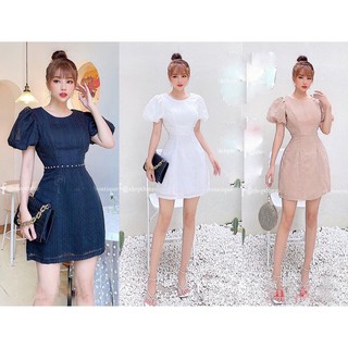 Đầm tay phồng eo đính hạt tiểu thư sang chảnh