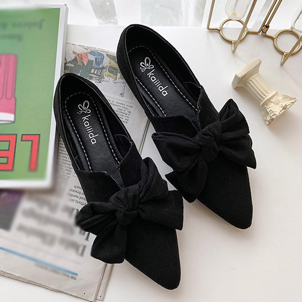 Giày búp bê mũi nhọn đế bệt phối nơ xinh xắn cho nữ | BigBuy360 - bigbuy360.vn