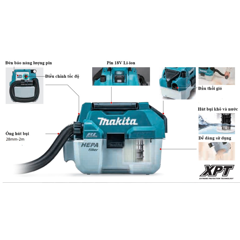 Máy hút bụi đa năng dùng pin Makita DVC750LZX1