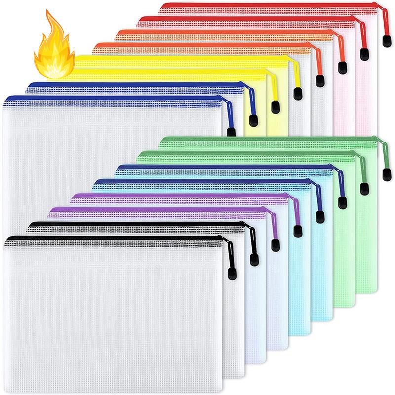 Set 16 túi lưới đựng tài liệu giấy tờ chống thấm nước có khóa kéo tiện dụng size A4