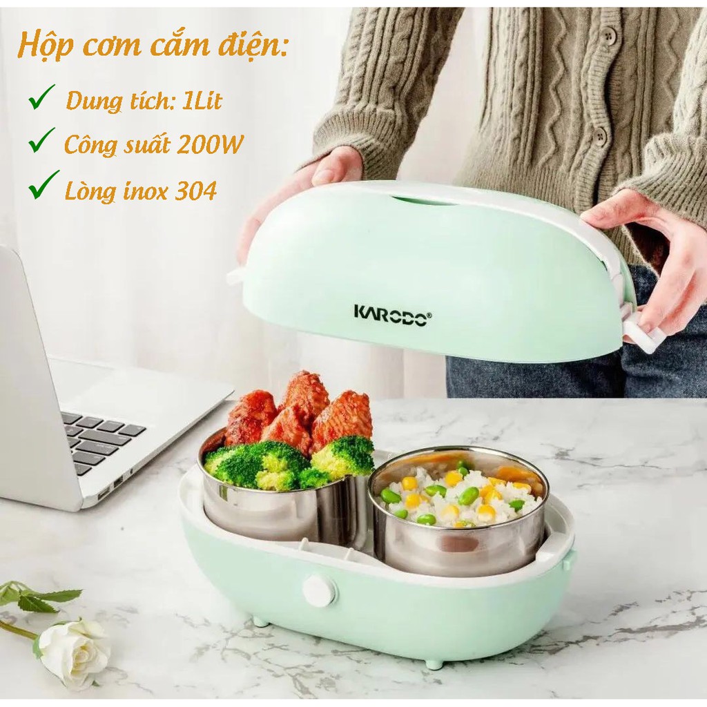 Hộp Cơm Cắm Điện Văn Phòng Lòng Inox 304 Dung Tích 1 Lít Bảo Hành 6 Tháng LV182 | BigBuy360 - bigbuy360.vn