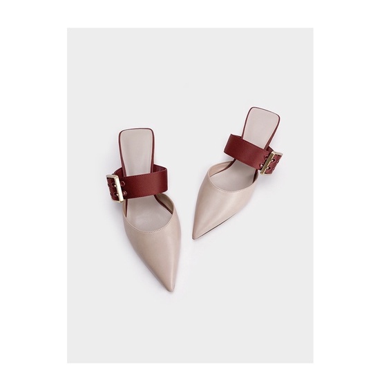 Giày sục cho nữ mũi nhọn quai ngang khuy cài vuông đế cao 3cm