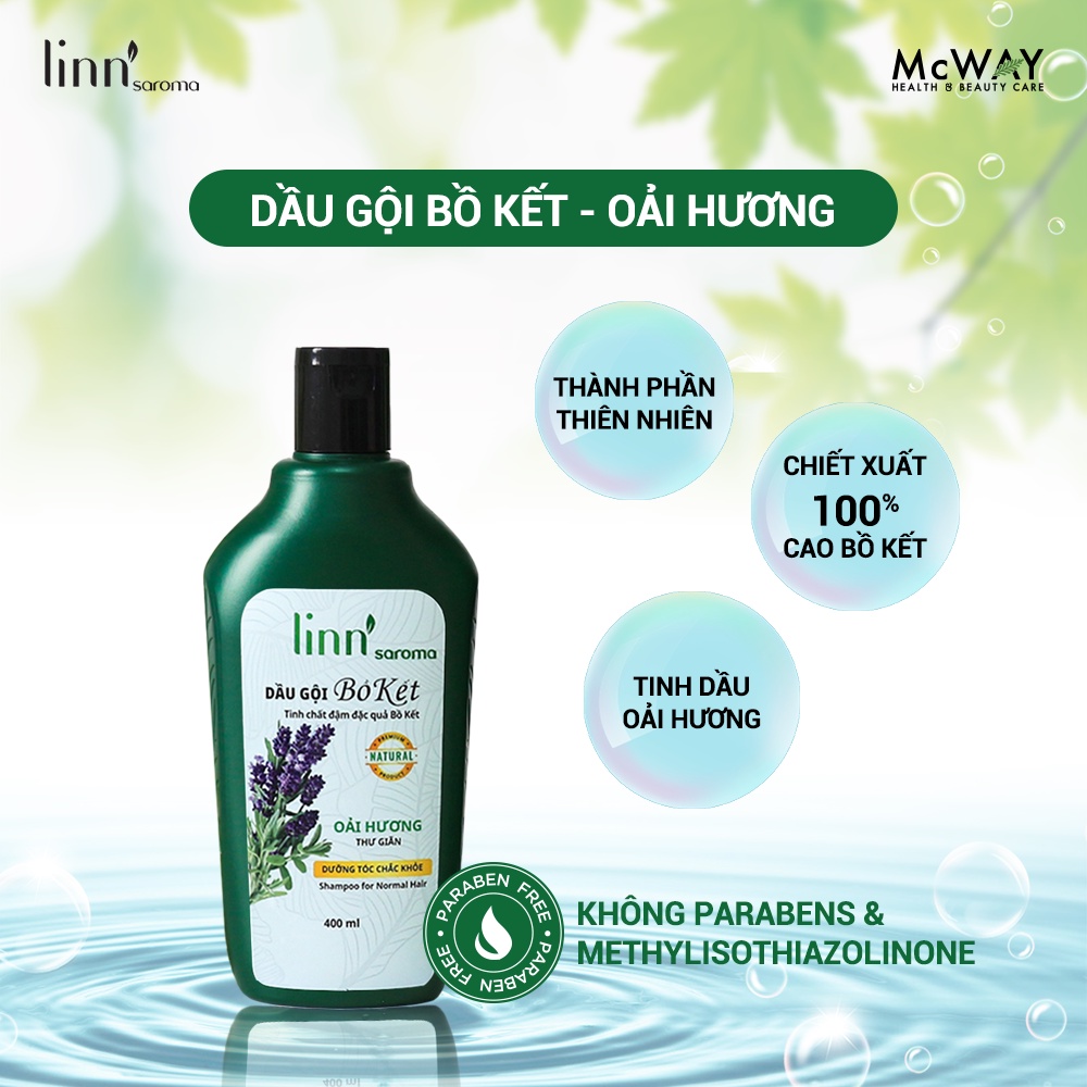 Linn'saroma - Dầu Gội Thiên Nhiên Bồ Kết- Oải Hương - Dưỡng ẩm, giúp tóc chắc khỏe 400ml