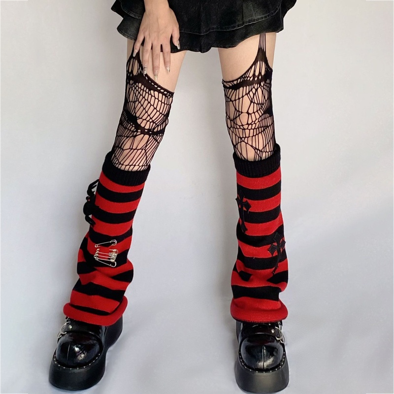 XIXI Vớ Ống Chân Giữ Ấm Họa Tiết Kẻ Sọc Phong Cách Gothic Thập Niên 80 Cho Nữ