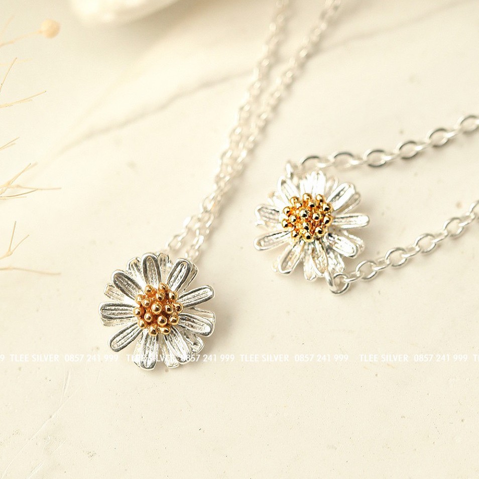Dây chuyền bạc nữ TLEE mặt hoa cúc nhị xi vàng nữ tính TleeJewerly D0194