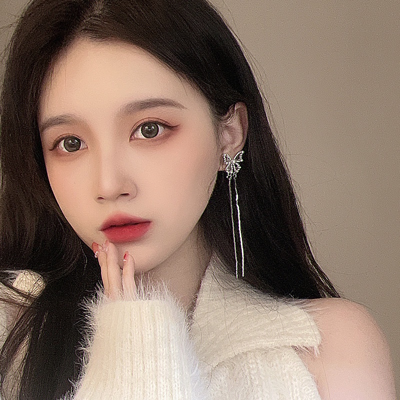 Bông Tai Mạ Bạc 925 Hình Bướm Rỗng Đính Ngọc Trai Thời Trang Hàn Quốc Cho Nữ