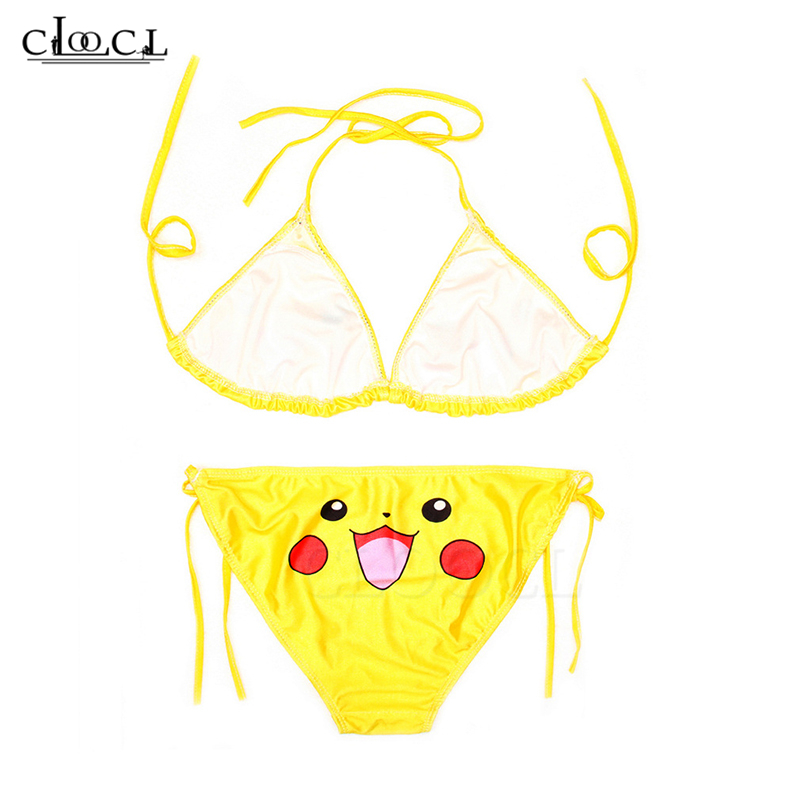 Bộ đồ bikini CLOOCL họa tiết in Anime Pokémon Pikachu 3D phong cách thể thao thời trang dành cho nữ