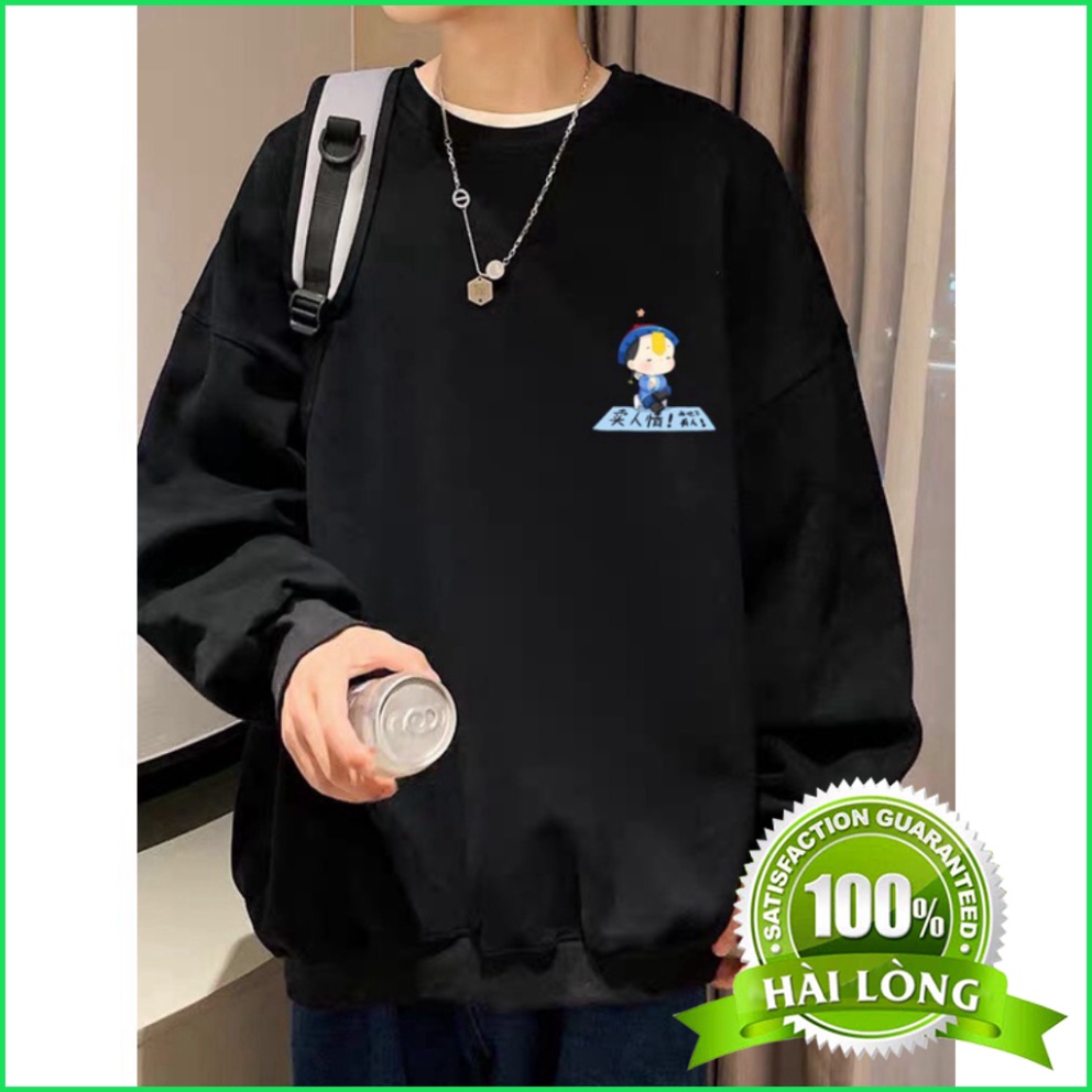 Áo sweater nỉ cổ tròn dài tay nam nữ họa tiết APSR Logo chú bé